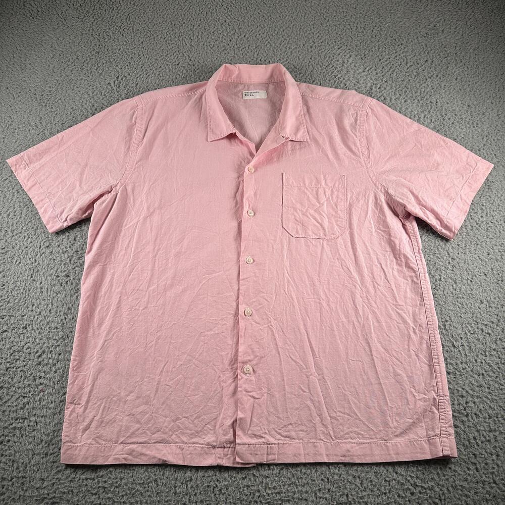 Universal Works Camp Shirt Mens L Pink Cotton Button Up Loop Collar Portugal